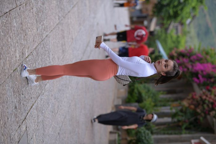 橙色瑜伽裤的高马尾姑娘【615P】00051-素云集